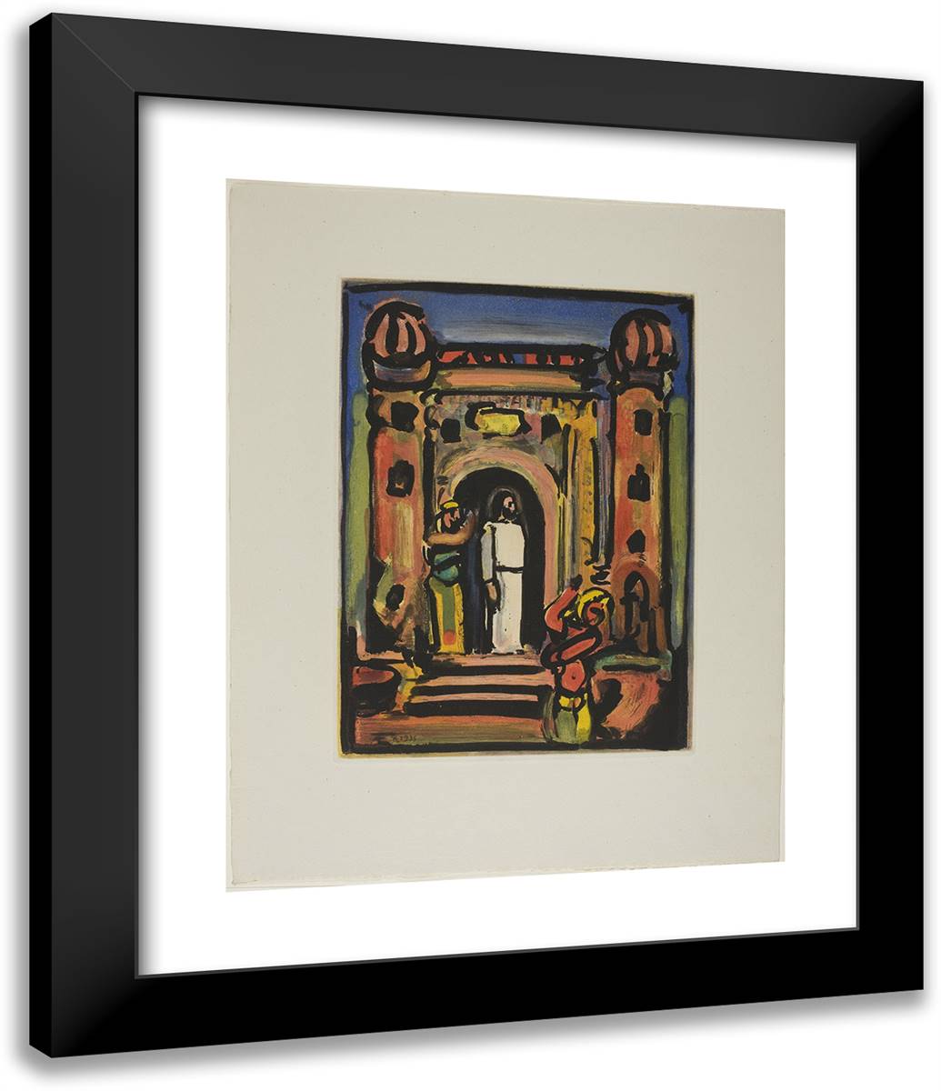 Christ at the VIllage Gates, Frontispiece from the Passion 20x24 Black Modern Wood Framed Art Print Poster by Rouault, Georges