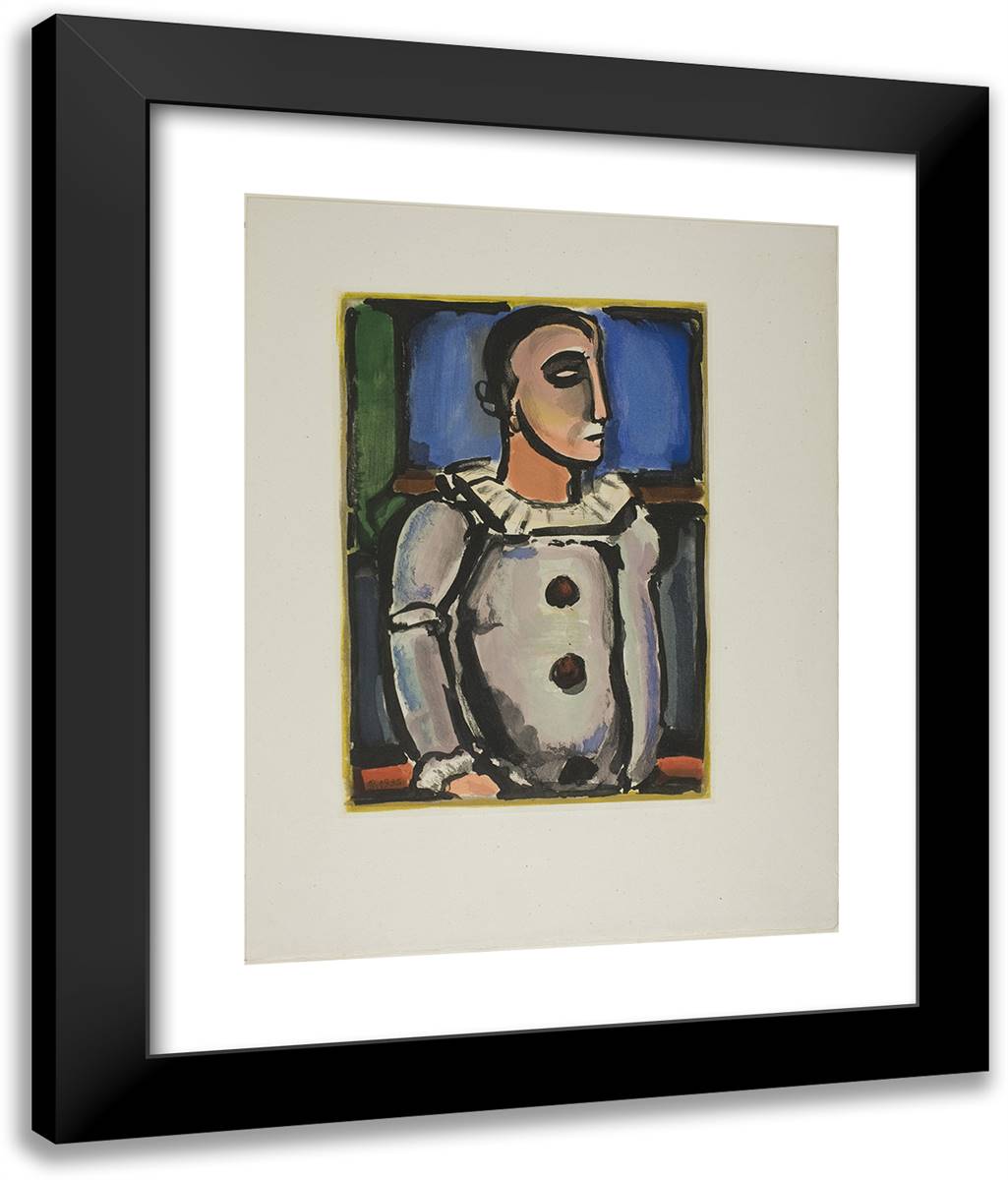 Pierrot, Plate Fourteen from Cirque De L'Etoile Filante 20x24 Black Modern Wood Framed Art Print Poster by Rouault, Georges
