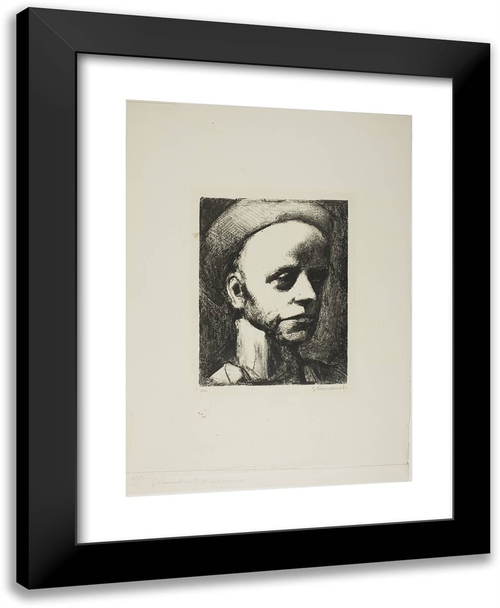Self-Portrait, from Souvenirs Intimes 19x24 Black Modern Wood Framed Art Print Poster by Rouault, Georges