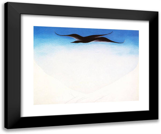A Black Bird with Snow Covered Red Hills 24x20 Black Modern Wood Framed Art Print Poster by O'Keeffe, Georgia