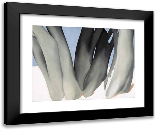 Bare Tree Trunks with Snow 24x20 Black Modern Wood Framed Art Print Poster by O'Keeffe, Georgia
