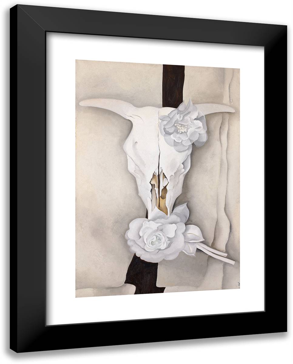 Cow's Skull with Calico Roses II 19x24 Black Modern Wood Framed Art Print Poster by O'Keeffe, Georgia
