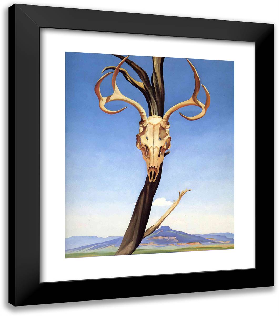 Deers Skull with Pedernal 20x23 Black Modern Wood Framed Art Print Poster by O'Keeffe, Georgia