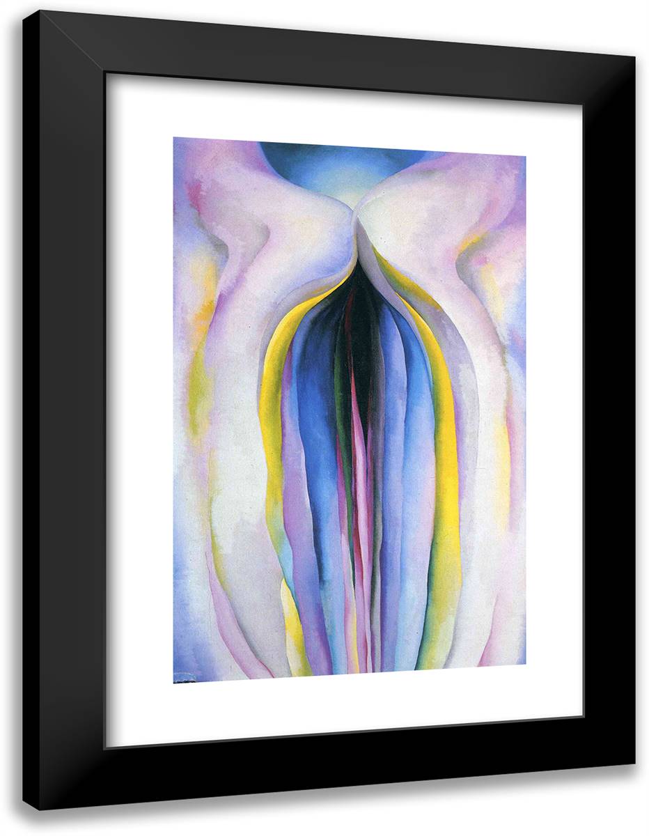 Grey Line with Black, Blue and Yellow 18x24 Black Modern Wood Framed Art Print Poster by O'Keeffe, Georgia