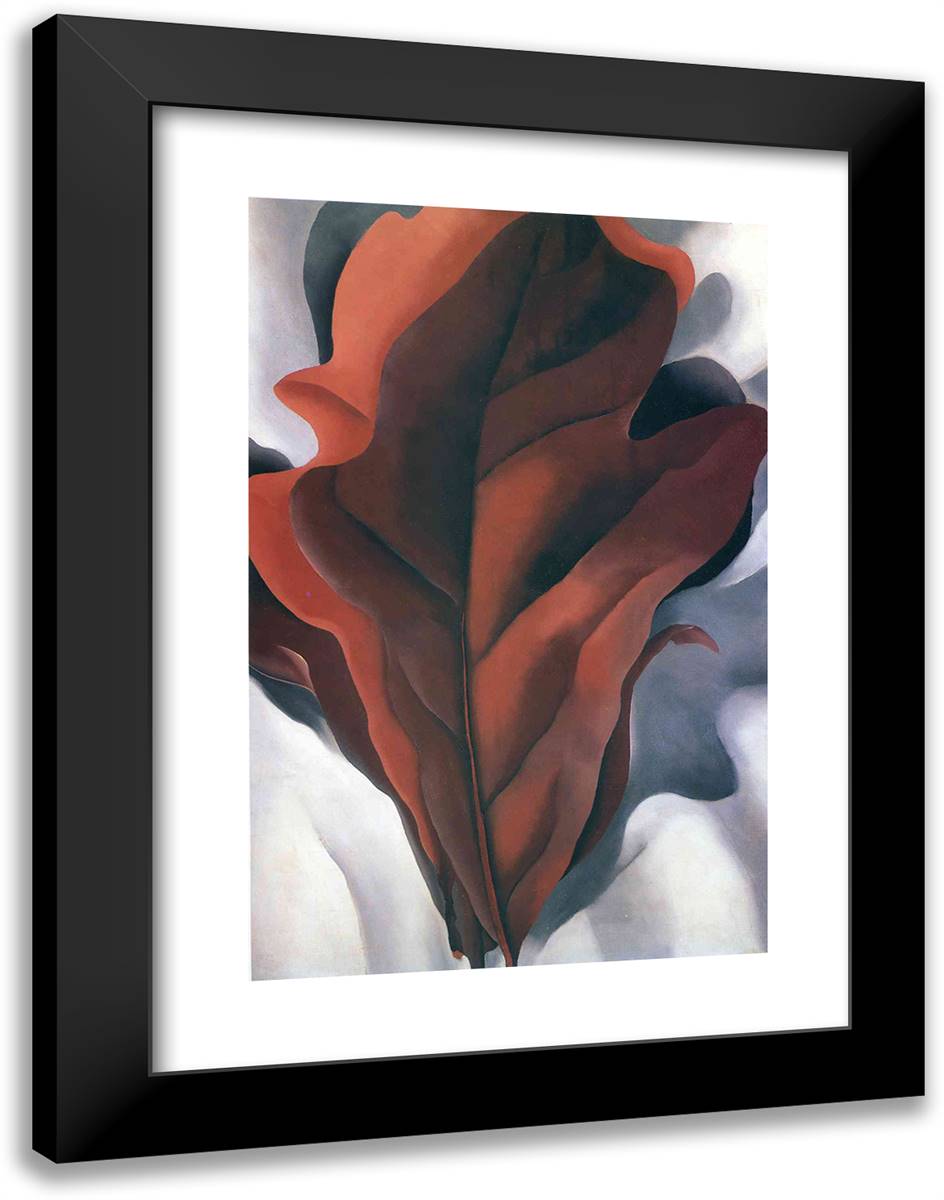 Large Dark Red Leaves on White 18x24 Black Modern Wood Framed Art Print Poster by O'Keeffe, Georgia