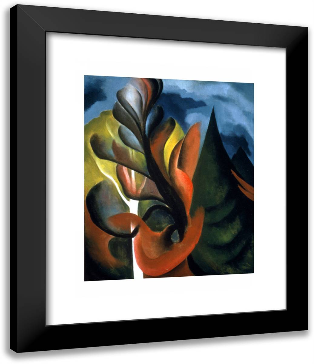 Maple and Cedar, Lake George 20x24 Black Modern Wood Framed Art Print Poster by O'Keeffe, Georgia