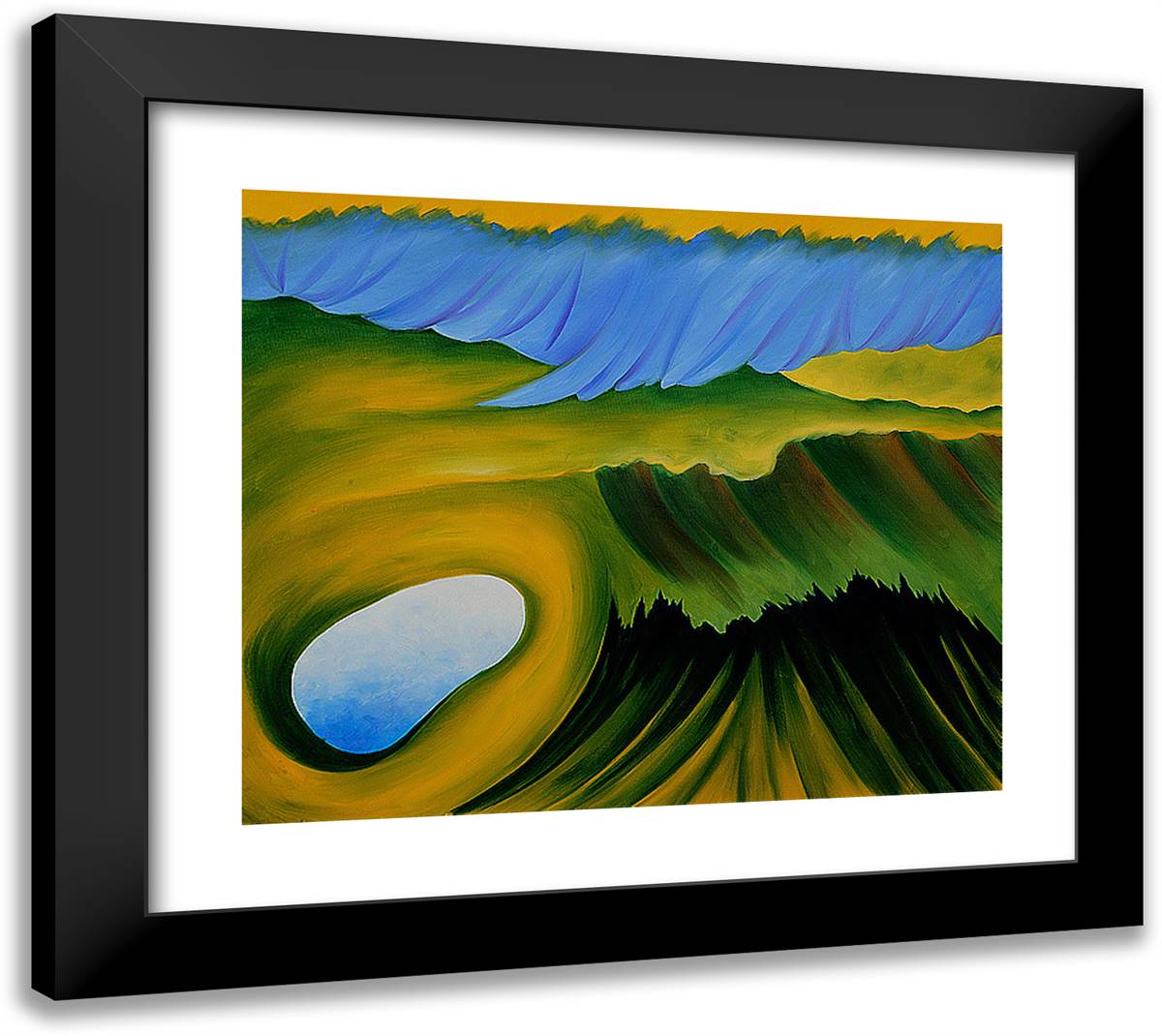 Mountains and Lake 22x20 Black Modern Wood Framed Art Print Poster by O'Keeffe, Georgia