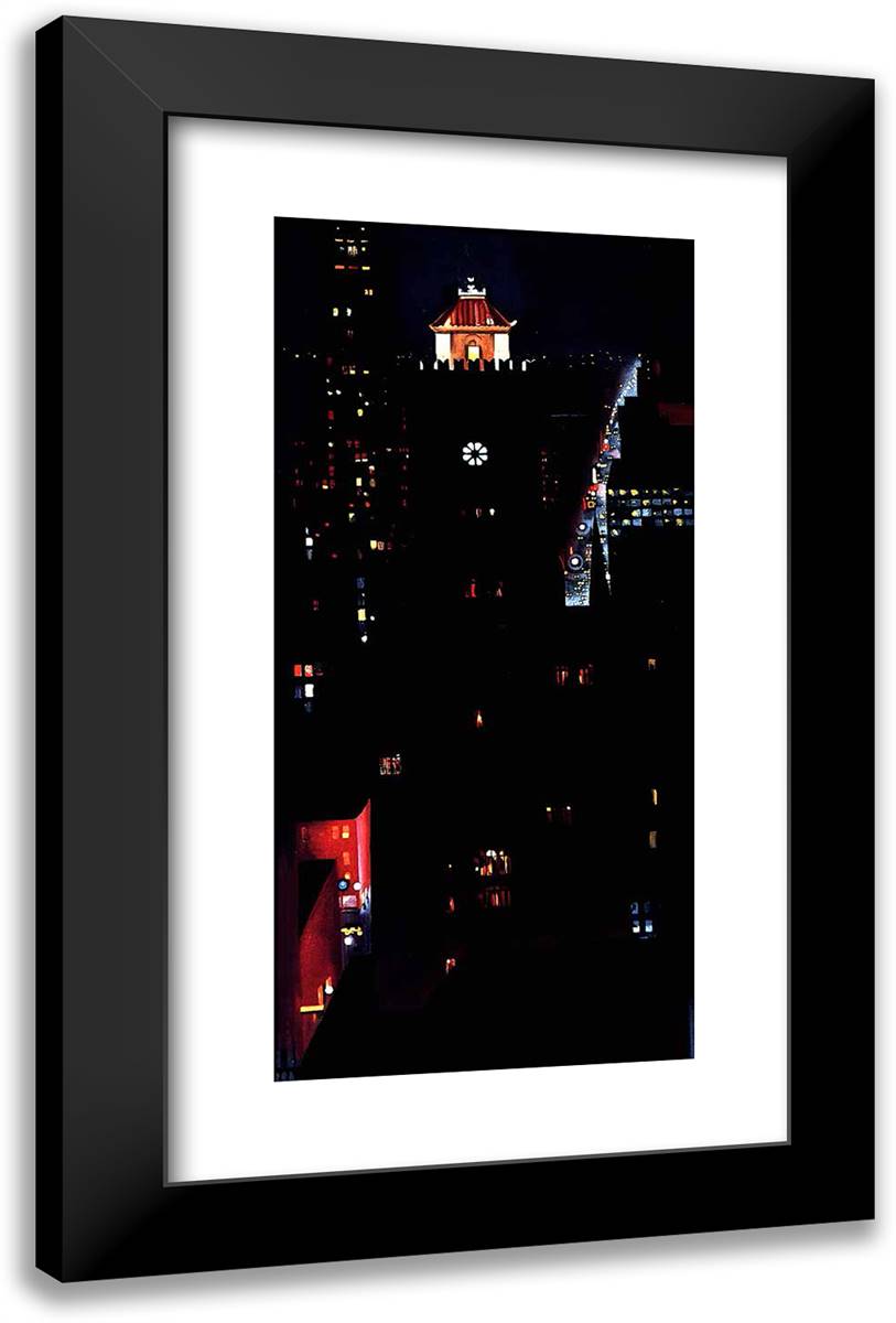 New York Night 15x24 Black Modern Wood Framed Art Print Poster by O'Keeffe, Georgia