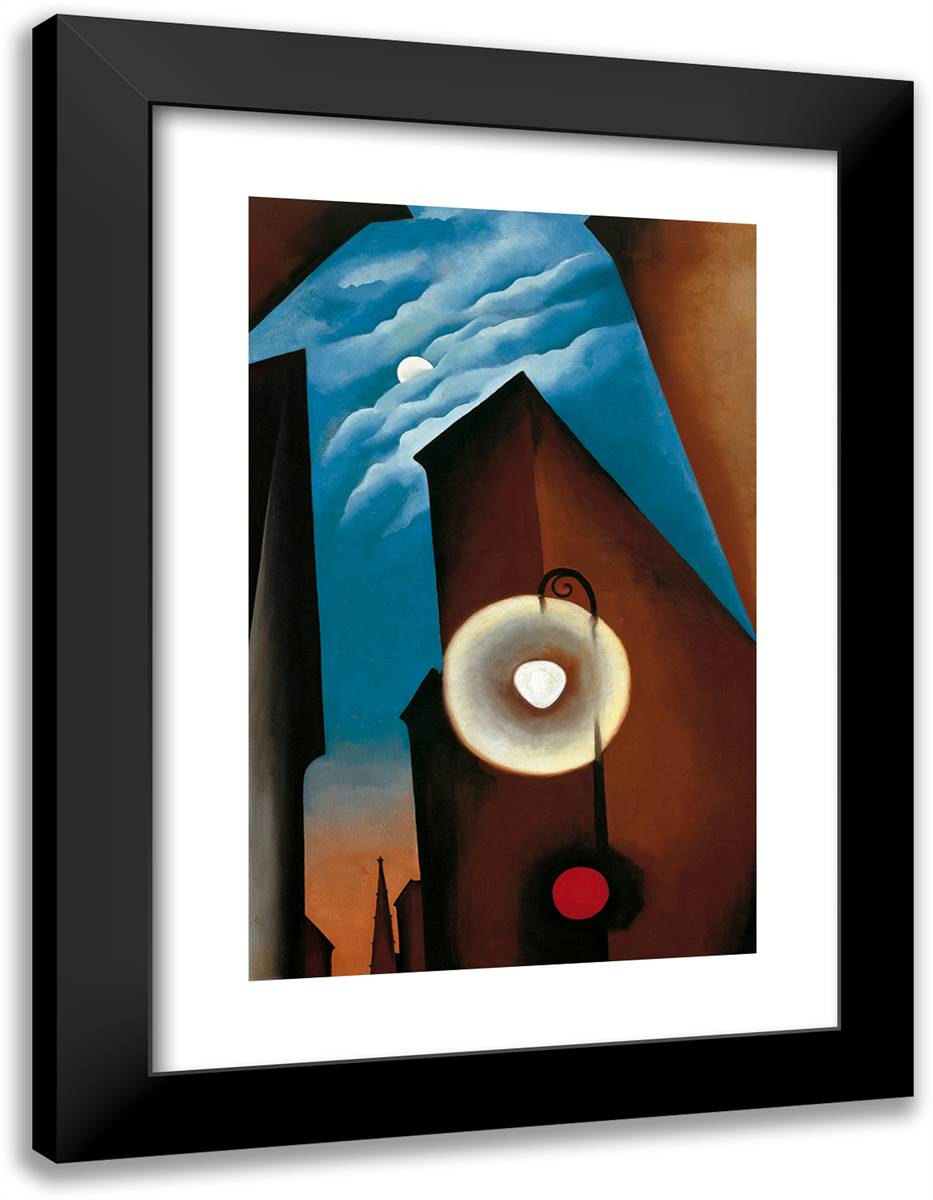 New York with Moon 18x24 Black Modern Wood Framed Art Print Poster by O'Keeffe, Georgia