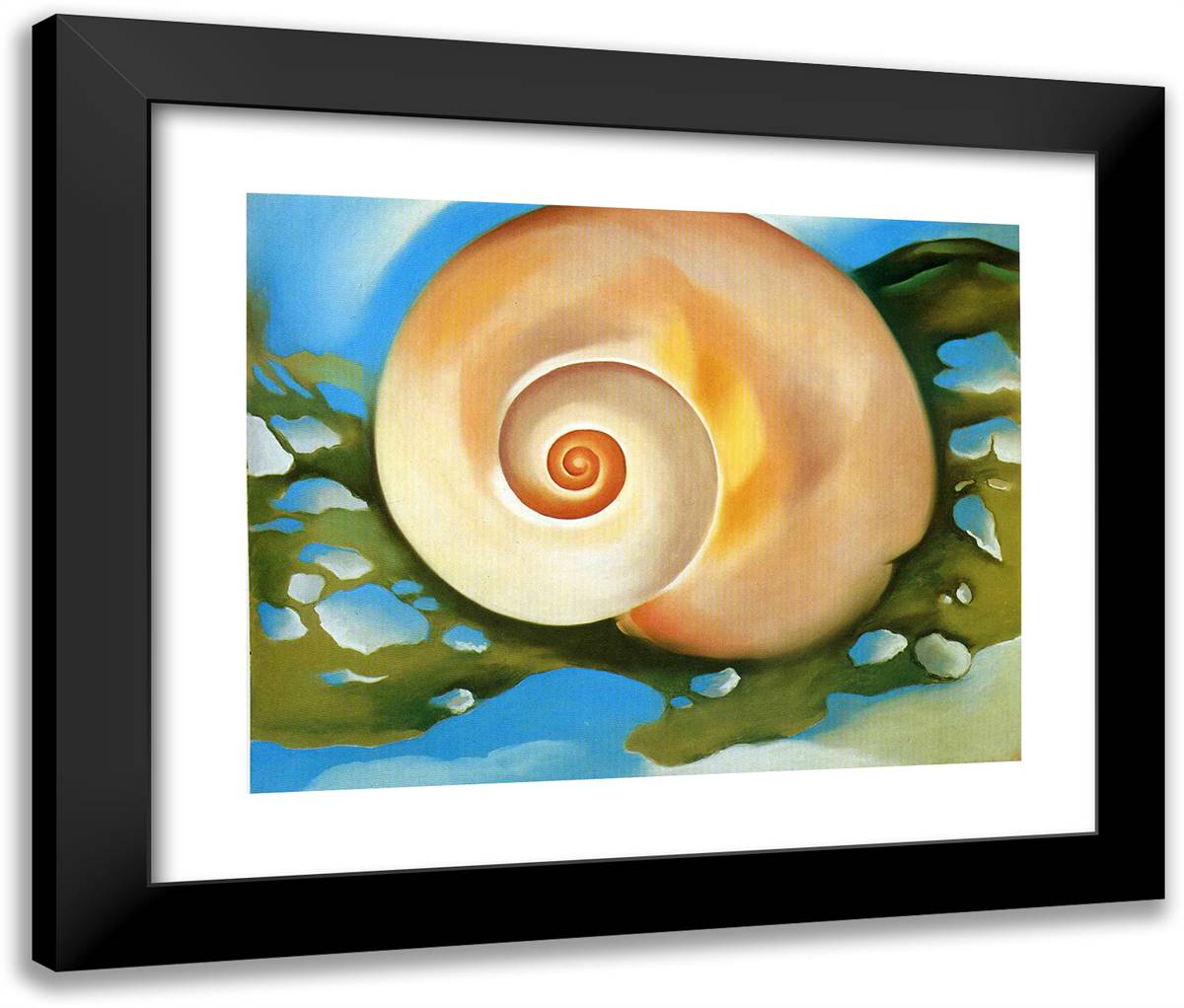 Pink Shell with Seaweed 24x20 Black Modern Wood Framed Art Print Poster by O'Keeffe, Georgia