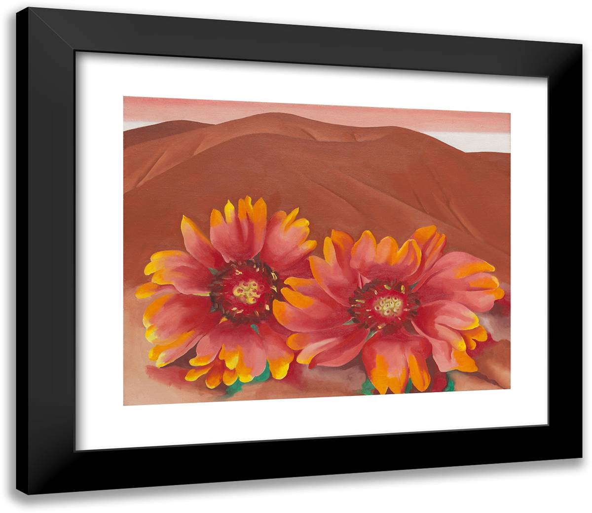 Red Hills with Flowers 23x20 Black Modern Wood Framed Art Print Poster by O'Keeffe, Georgia