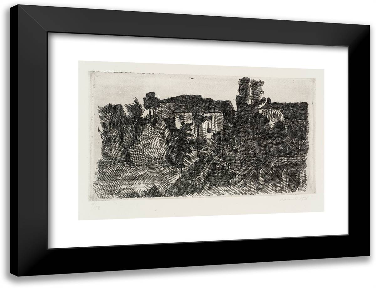 Hilltop at Evening 24x18 Black Modern Wood Framed Art Print Poster by Morandi, Giorgio