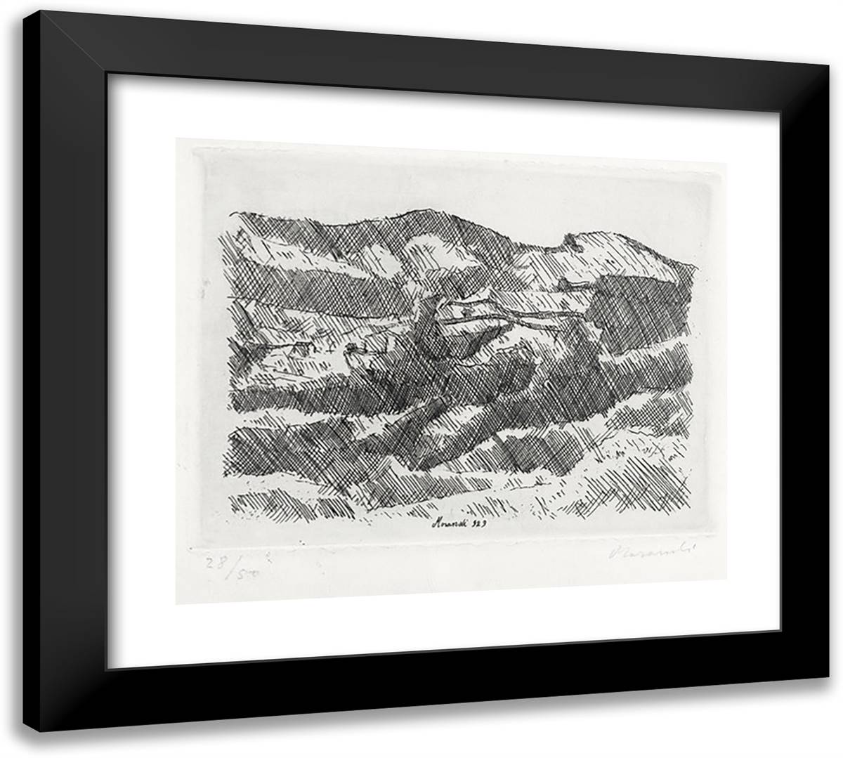 Monti Di Grizzana 22x20 Black Modern Wood Framed Art Print Poster by Morandi, Giorgio