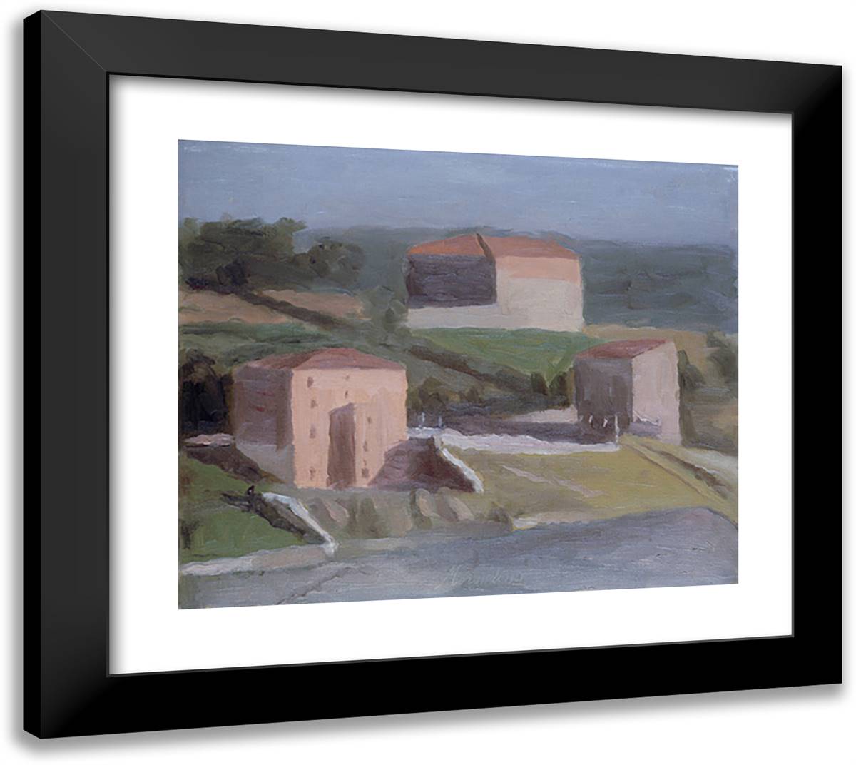 On the Outskirts of a Town 22x20 Black Modern Wood Framed Art Print Poster by Morandi, Giorgio