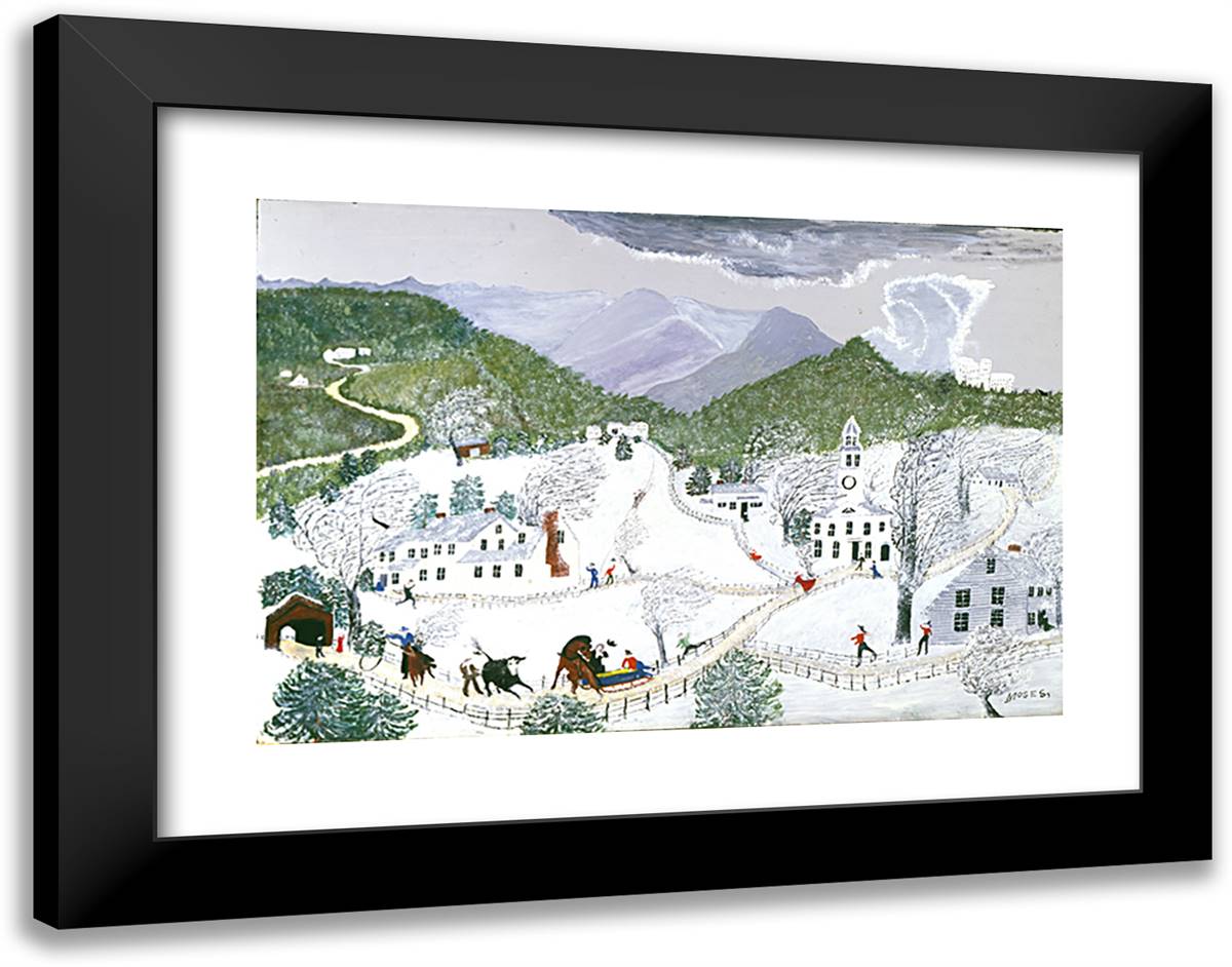 A Blizzard 24x19 Black Modern Wood Framed Art Print Poster by Grandma Moses