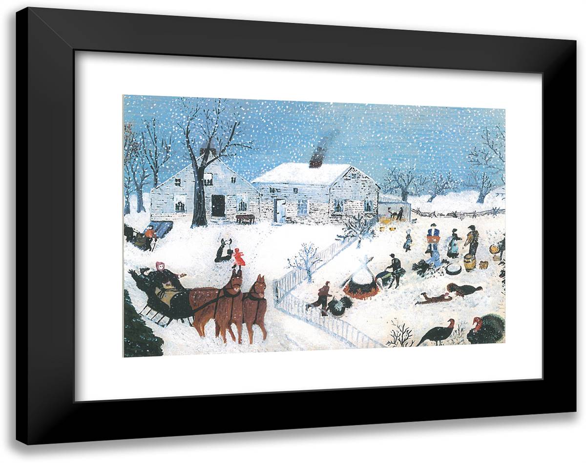 Catching the Turkey 24x19 Black Modern Wood Framed Art Print Poster by Grandma Moses