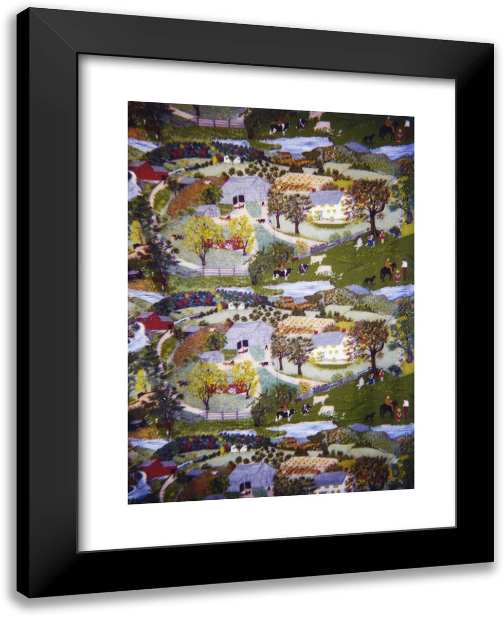 Childhood Home (Furnishing Fabric) 19x24 Black Modern Wood Framed Art Print Poster by Grandma Moses