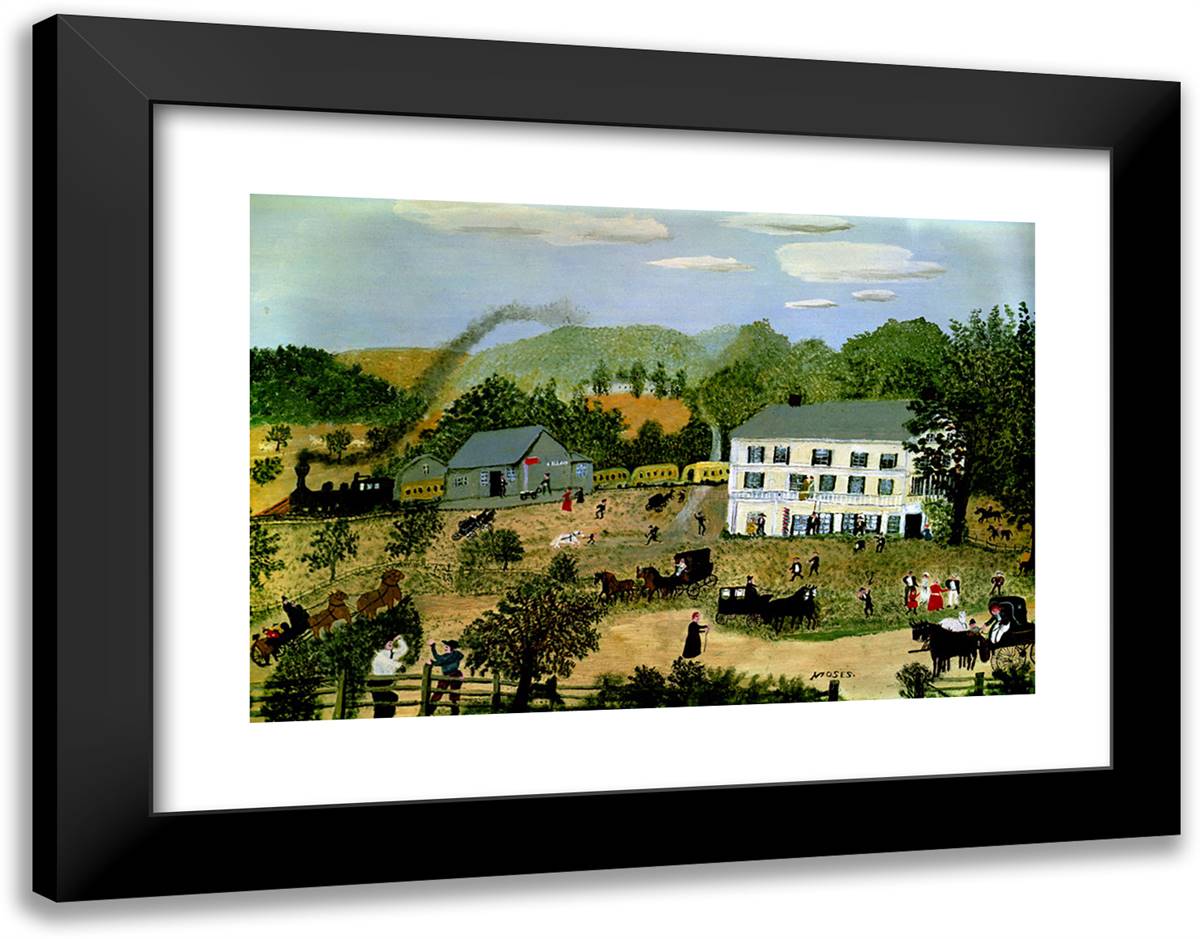 Eagle Bridge Hotel 24x19 Black Modern Wood Framed Art Print Poster by Grandma Moses