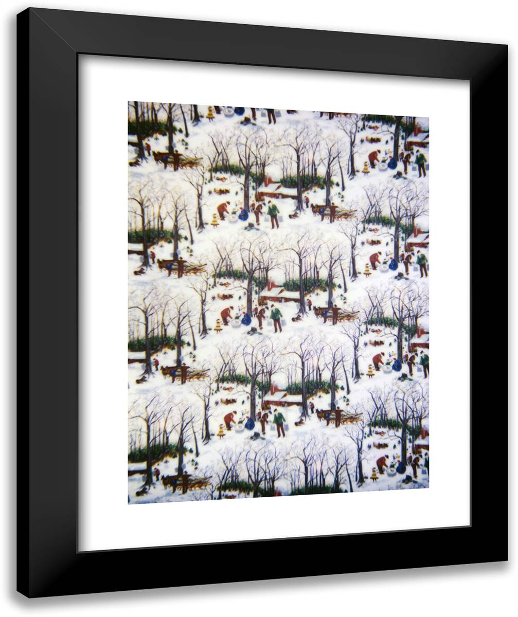 Sugaring Off (Furnishing Fabric) 20x24 Black Modern Wood Framed Art Print Poster by Grandma Moses