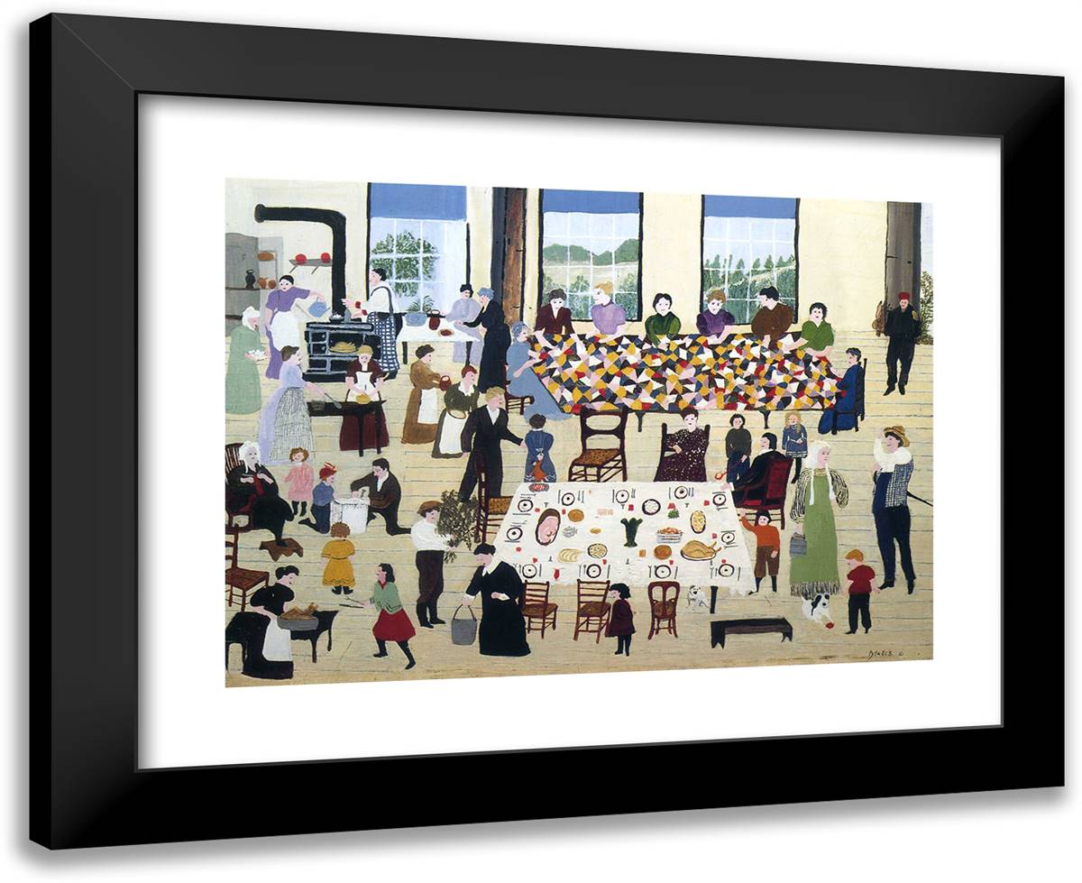 The Quilting Bee 24x20 Black Modern Wood Framed Art Print Poster by Grandma Moses