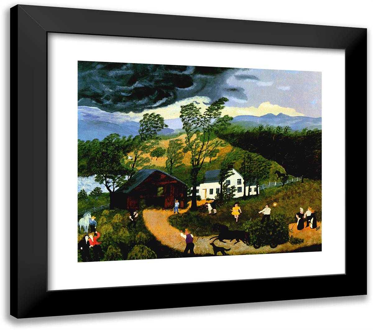 The Thunderstorm 23x20 Black Modern Wood Framed Art Print Poster by Grandma Moses