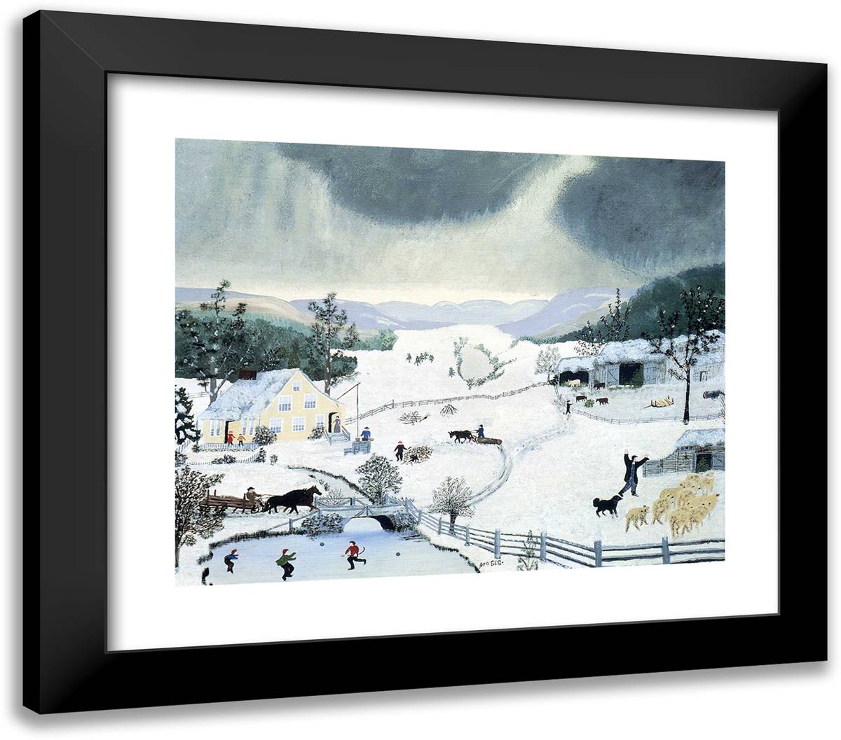 Winter 23x20 Black Modern Wood Framed Art Print Poster by Grandma Moses