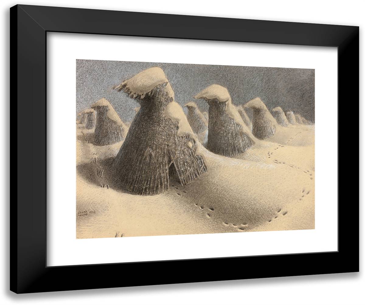 January_1 24x20 Black Modern Wood Framed Art Print Poster by Wood, Grant