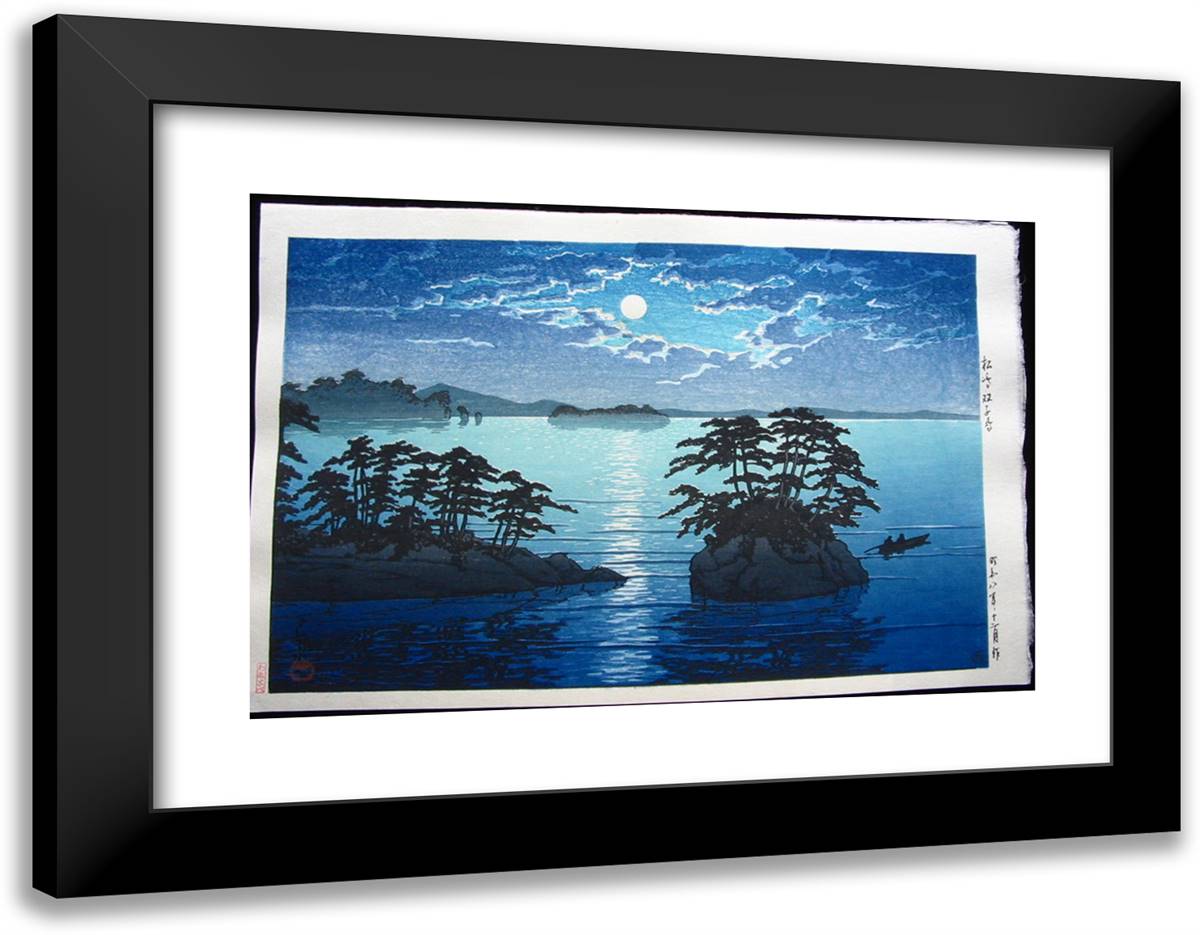 Full Moon at Fugato Island 24x19 Black Modern Wood Framed Art Print Poster by Hasui, Kawase