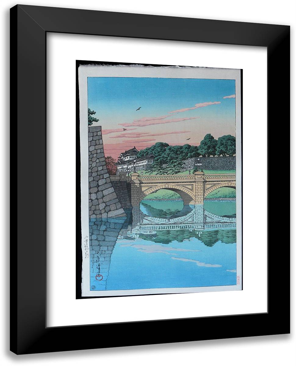 Morning at Nijubashi Bridge 19x24 Black Modern Wood Framed Art Print Poster by Hasui, Kawase