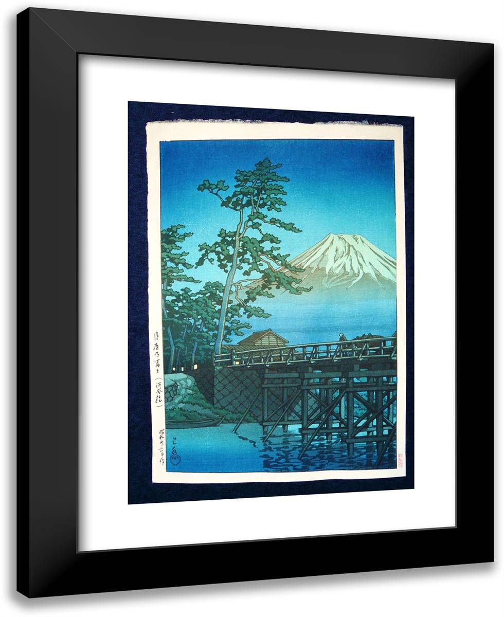 Mount Fuji by Moonlight, Kawai Bashi 19x24 Black Modern Wood Framed Art Print Poster by Hasui, Kawase