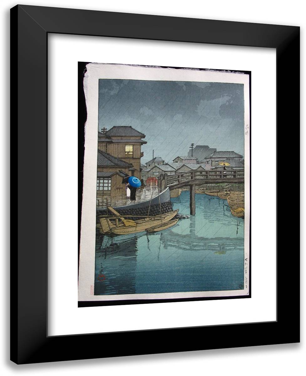 Rainy Season at Ryoshimachi 19x24 Black Modern Wood Framed Art Print Poster by Hasui, Kawase