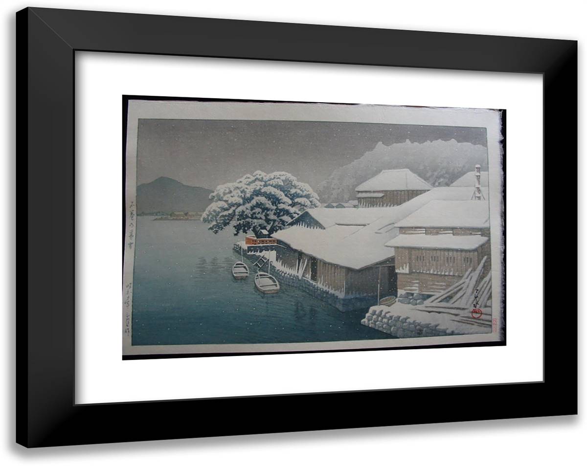 Snow at Ishinomaki 24x19 Black Modern Wood Framed Art Print Poster by Hasui, Kawase