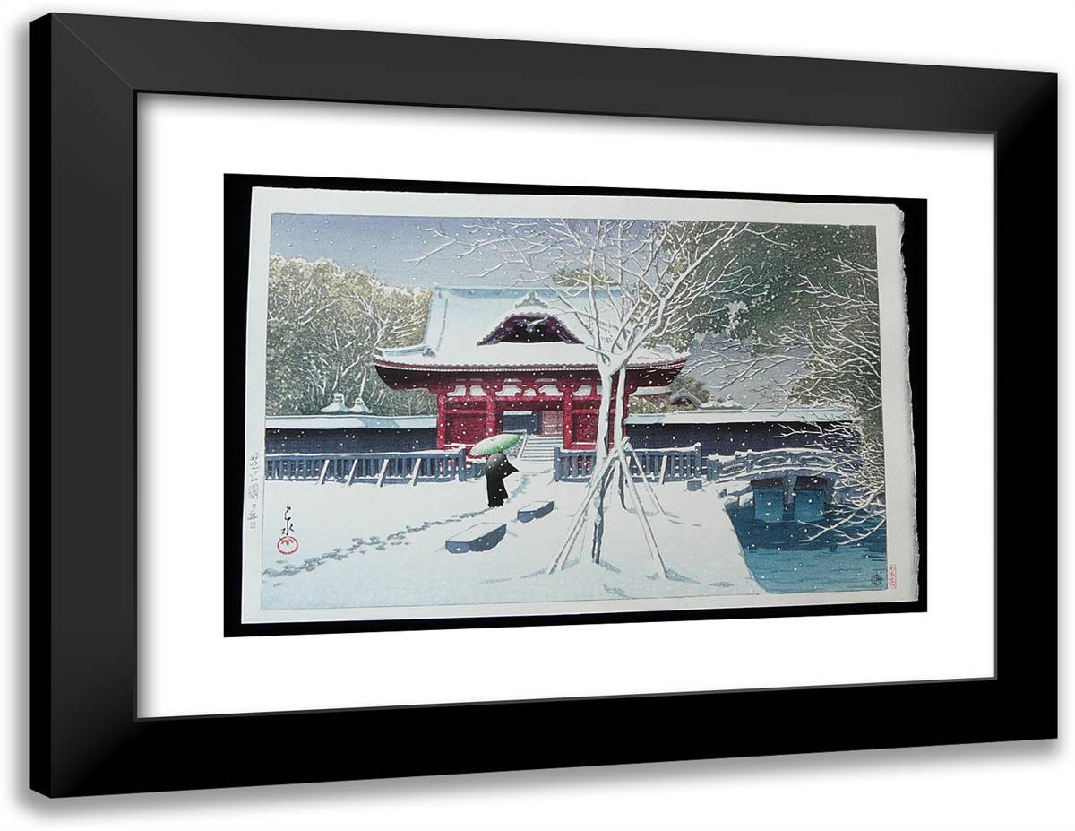 Snow at Shiba Park 24x19 Black Modern Wood Framed Art Print Poster by Hasui, Kawase