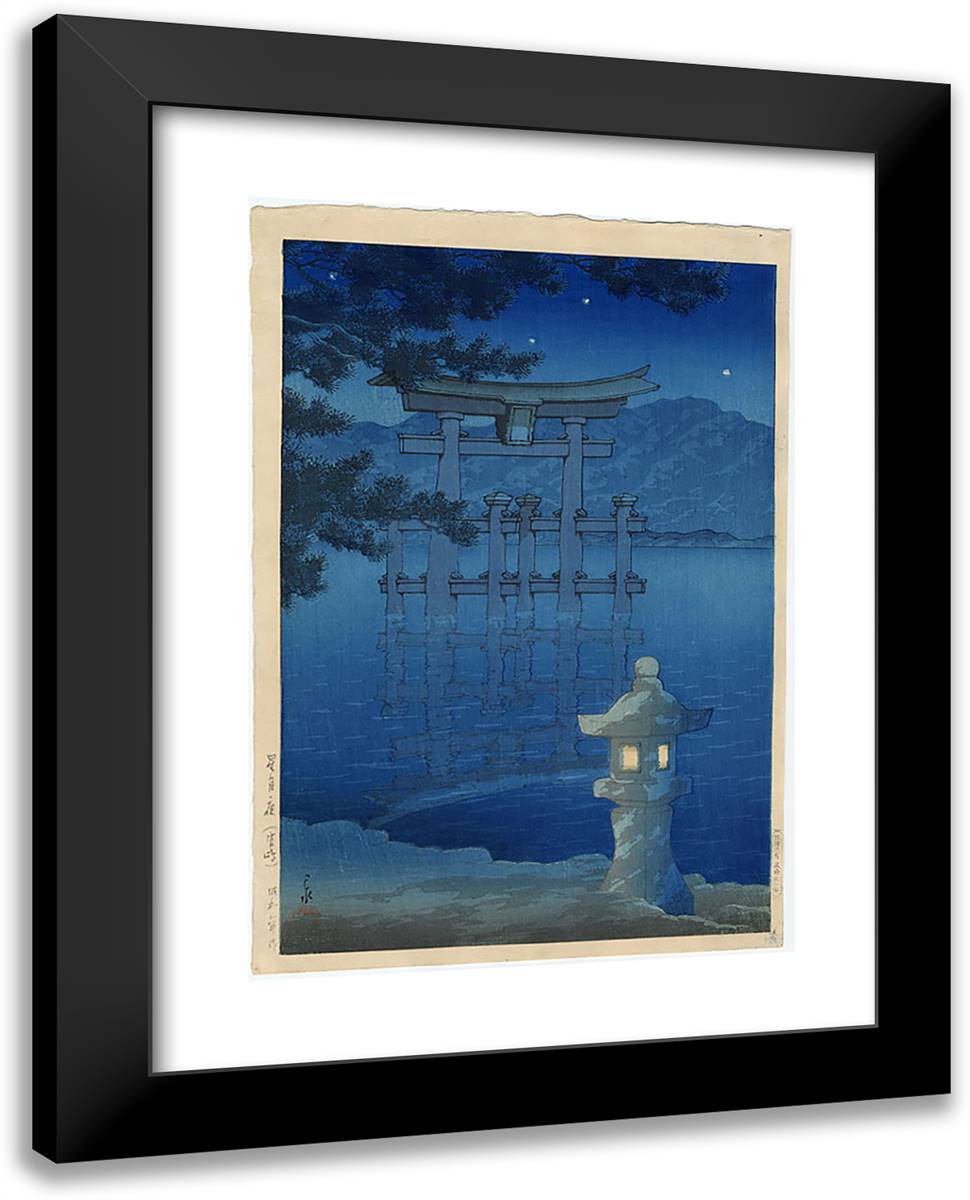 Starlit Night, Miyajima 19x24 Black Modern Wood Framed Art Print Poster by Hasui, Kawase