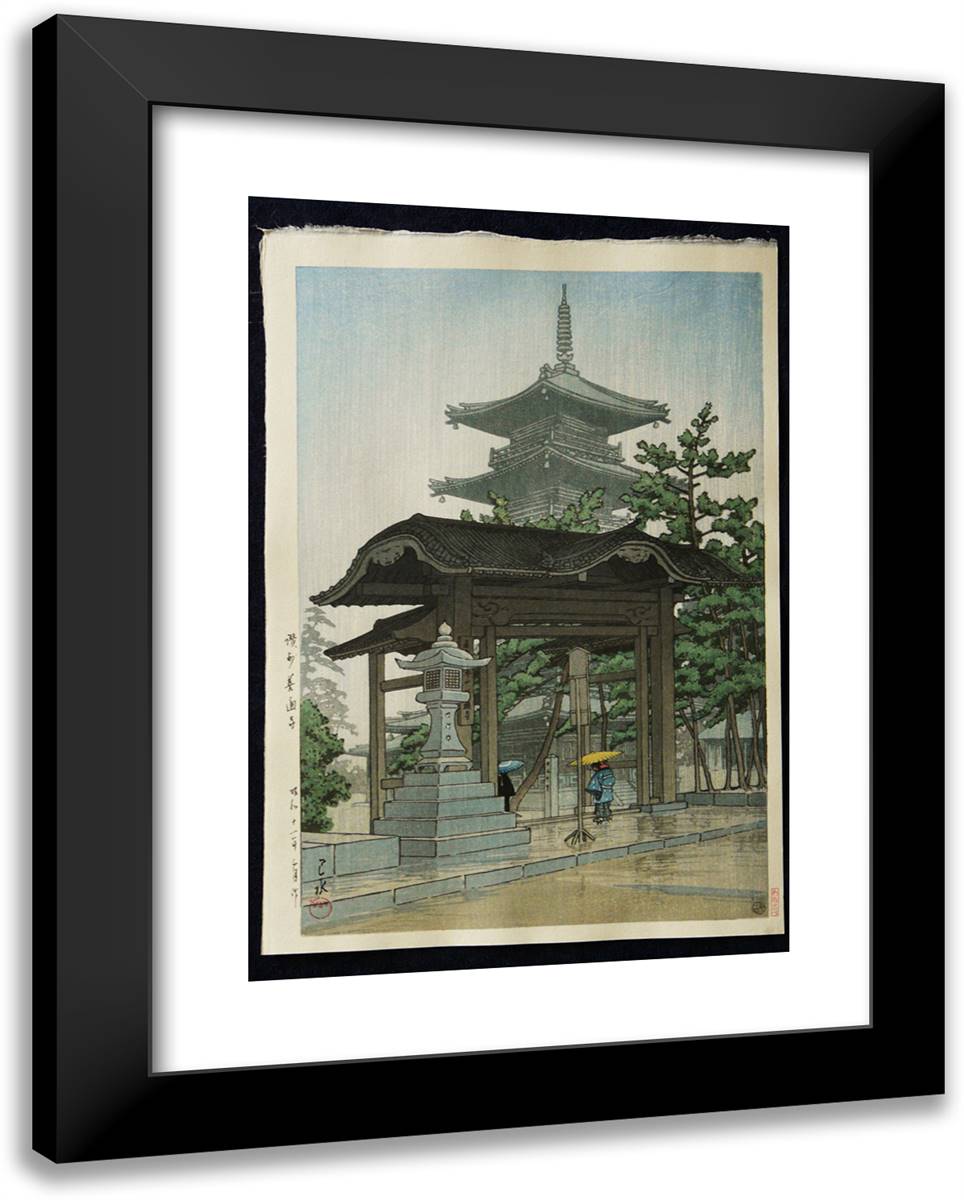 Zenstu Temple in Sanshu 19x24 Black Modern Wood Framed Art Print Poster by Hasui, Kawase