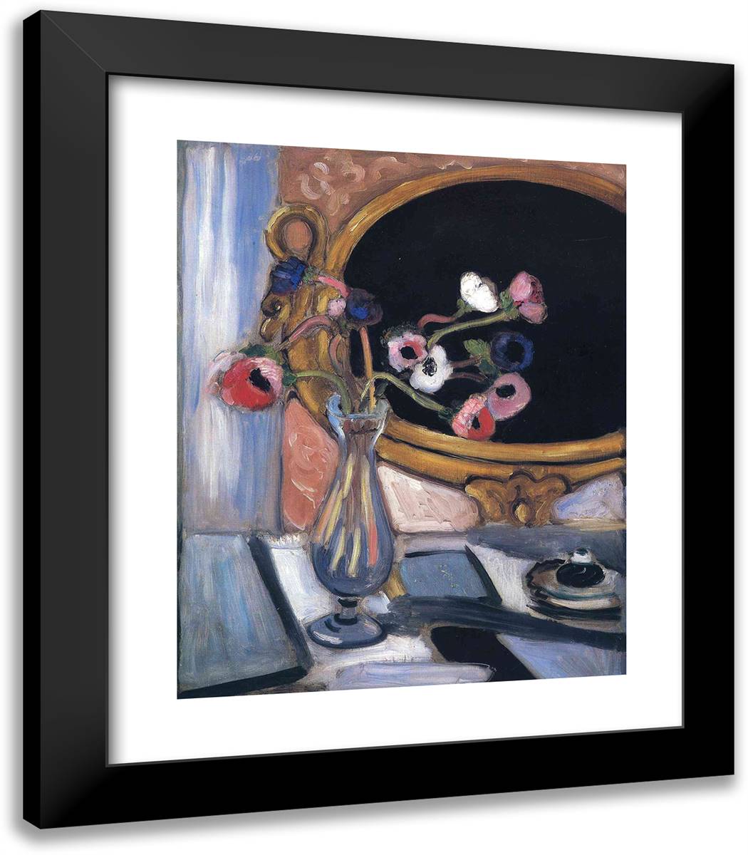 Anemone and Mirror 20x23 Black Modern Wood Framed Art Print Poster by Matisse, Henri