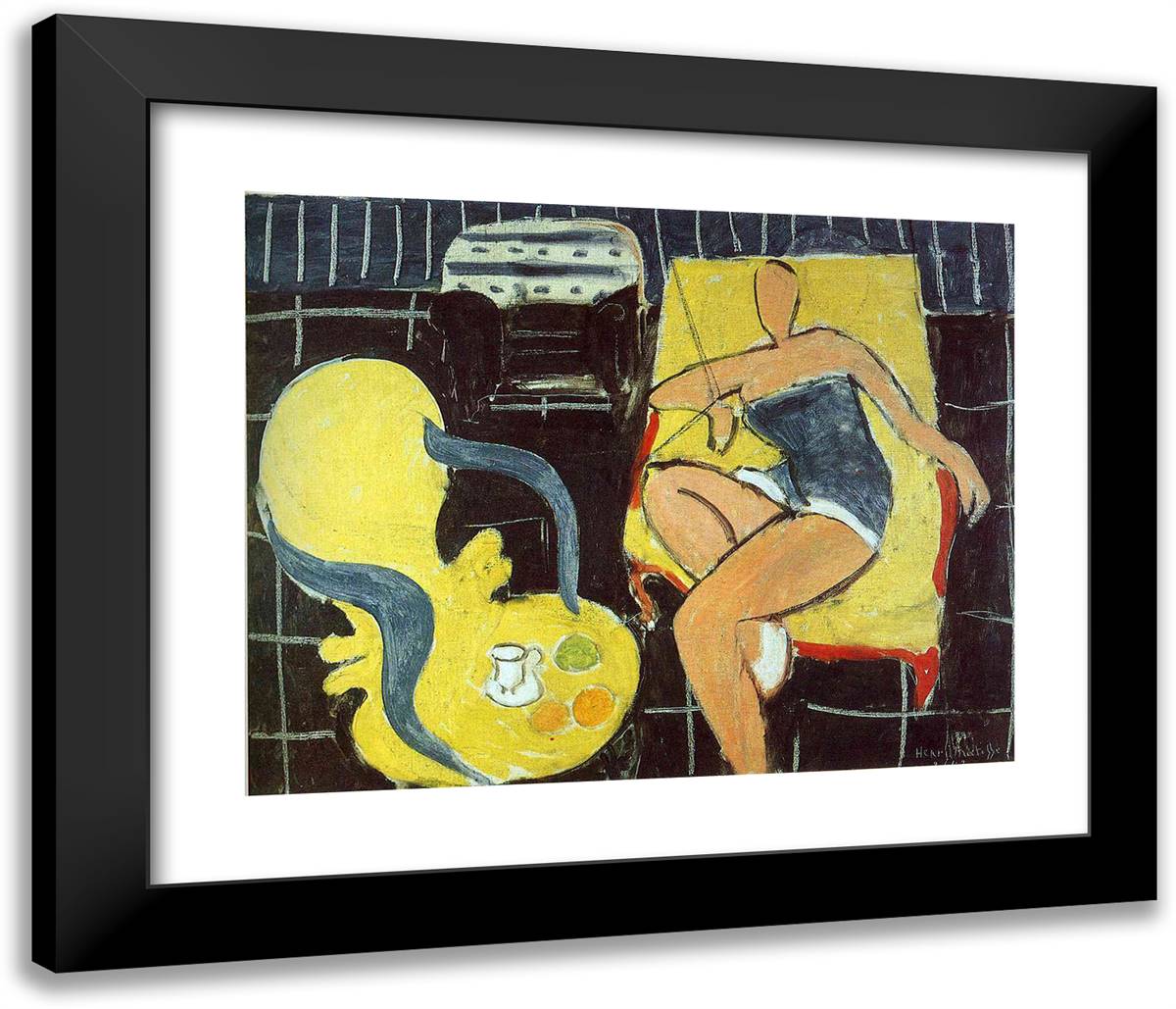 Dancer and Rocaille Armchair on a Black Background 23x20 Black Modern Wood Framed Art Print Poster by Matisse, Henri
