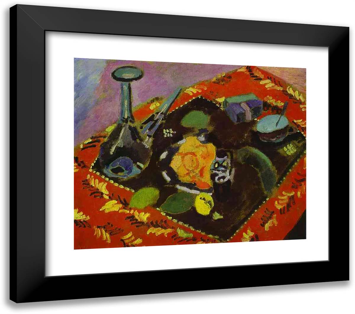 Dishes and Fruit 23x20 Black Modern Wood Framed Art Print Poster by Matisse, Henri