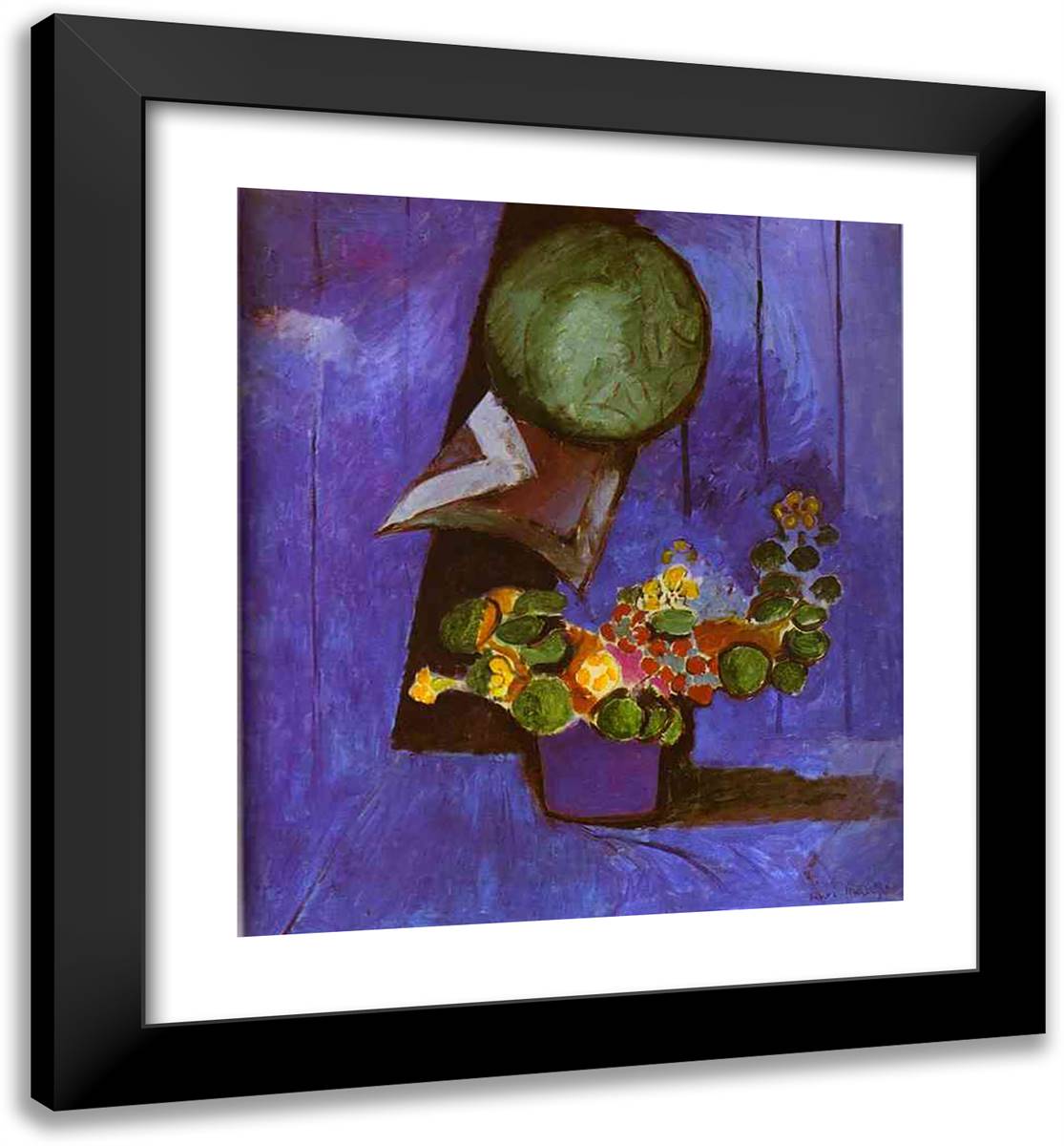 Flowers and Ceramic Plate 20x22 Black Modern Wood Framed Art Print Poster by Matisse, Henri