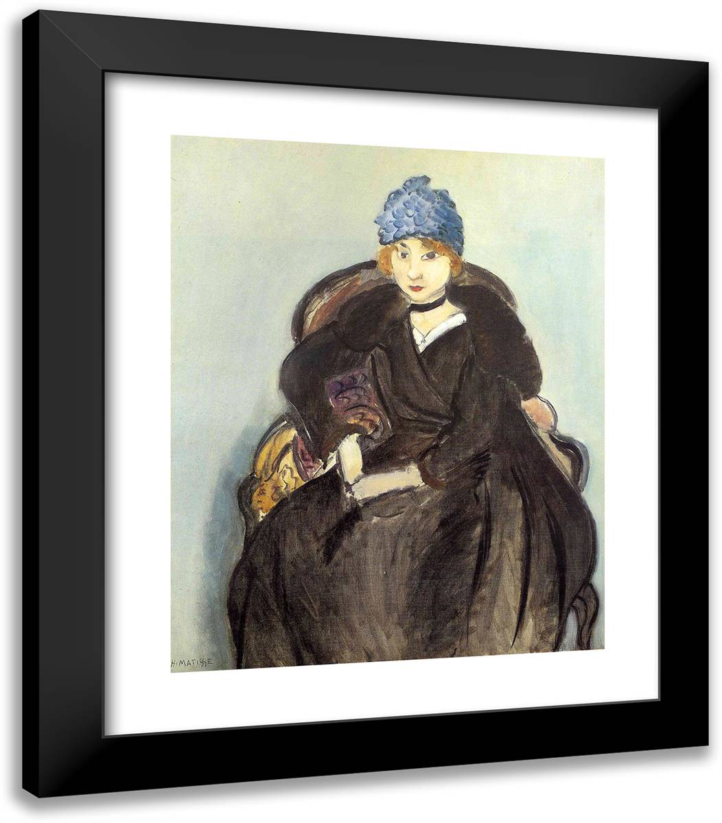 Marguerite Wearing a Hat 20x23 Black Modern Wood Framed Art Print Poster by Matisse, Henri