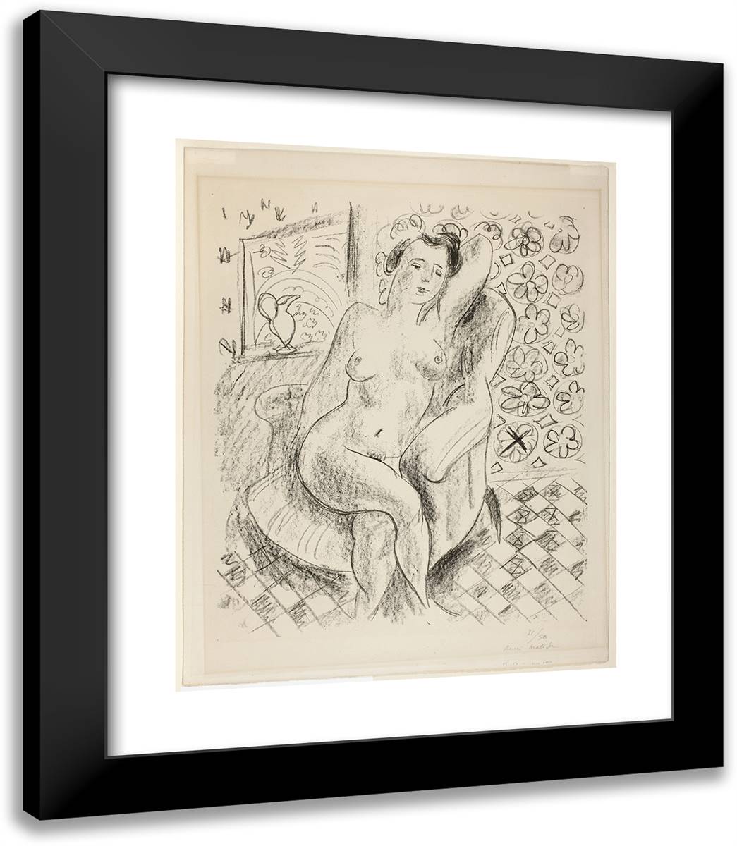 Nude in an Armchair, with a Mashrabiya Background 20x23 Black Modern Wood Framed Art Print Poster by Matisse, Henri