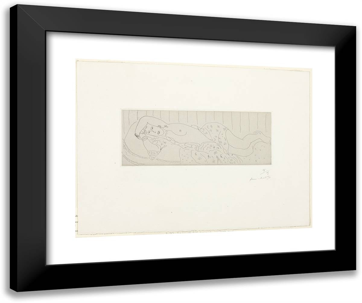 Nude on Couch, Draped in Flowered Material 24x20 Black Modern Wood Framed Art Print Poster by Matisse, Henri