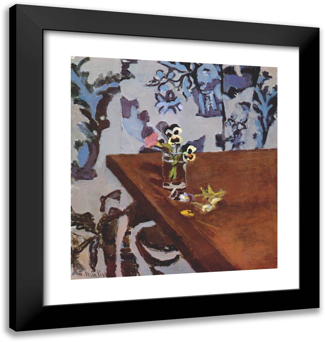 Pansies on a Table 20x21 Black Modern Wood Framed Art Print Poster by Matisse, Henri