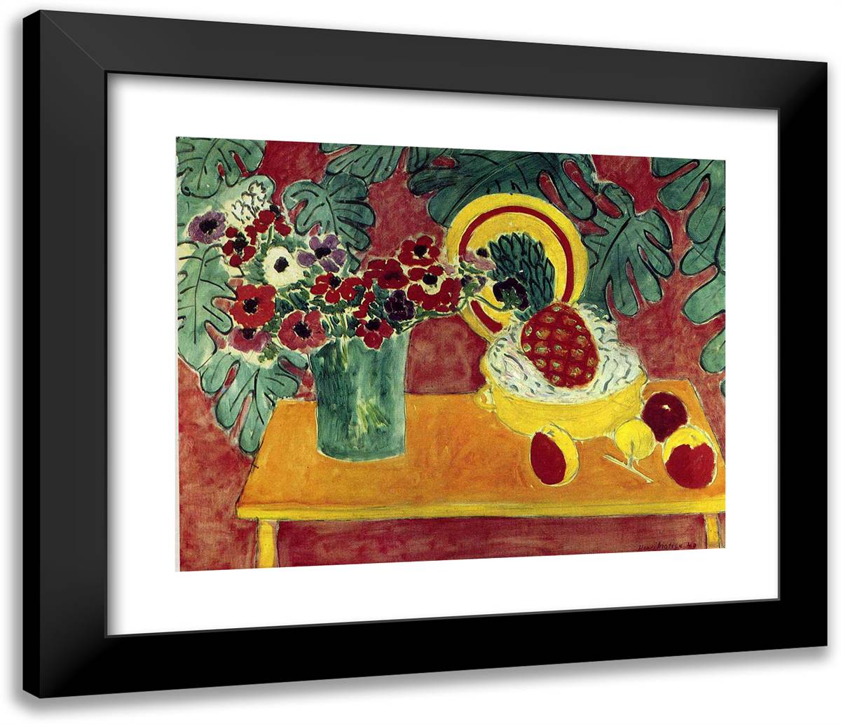 Pineapple and Anemones 23x20 Black Modern Wood Framed Art Print Poster by Matisse, Henri