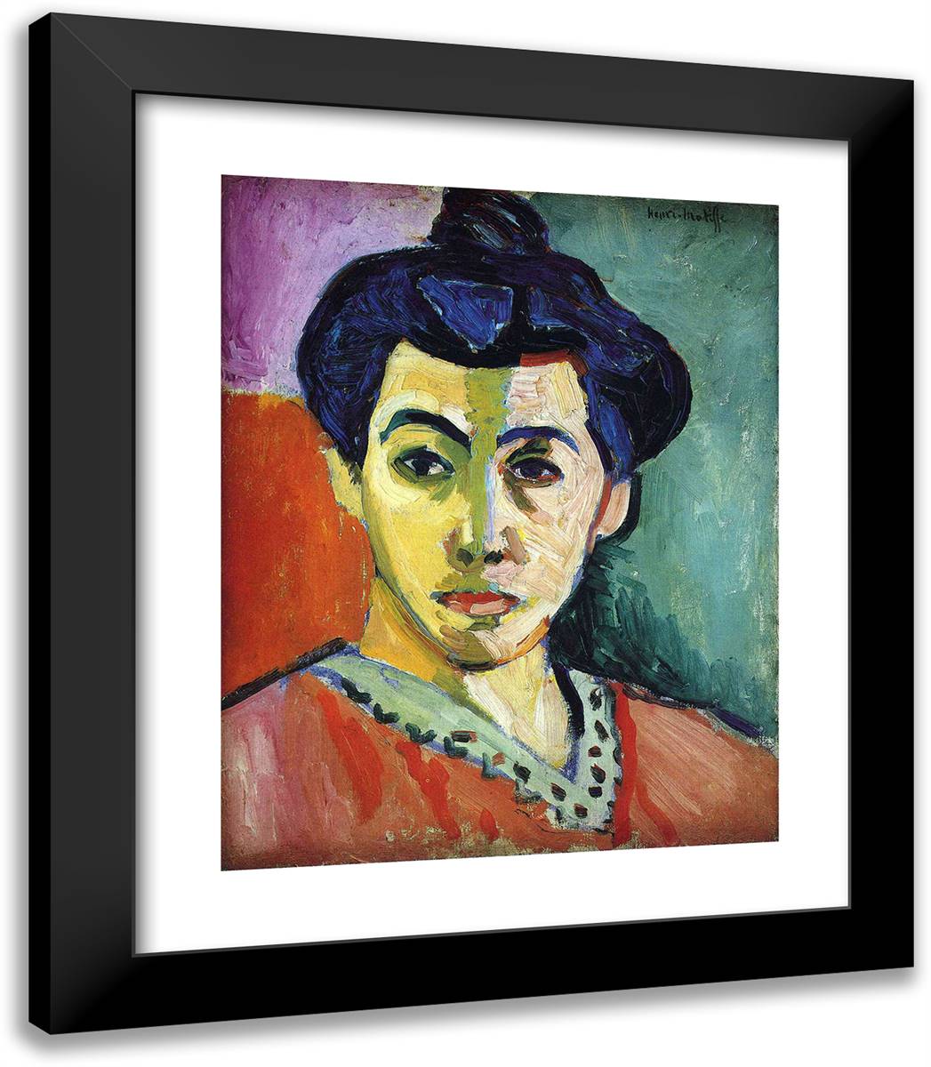 Portrait of Madame Matisse (Green Stripe) 20x23 Black Modern Wood Framed Art Print Poster by Matisse, Henri
