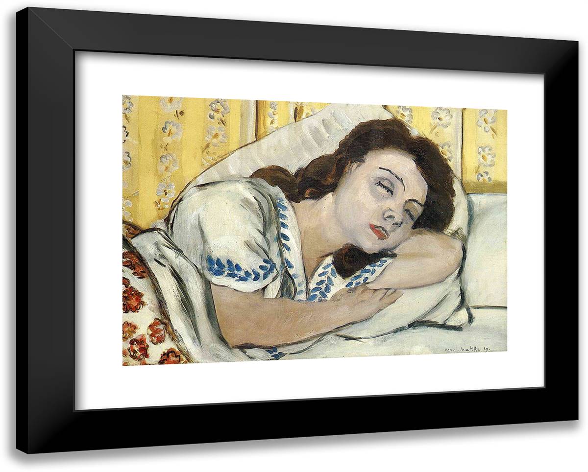 Portrait of Margurite Sleeping 24x19 Black Modern Wood Framed Art Print Poster by Matisse, Henri