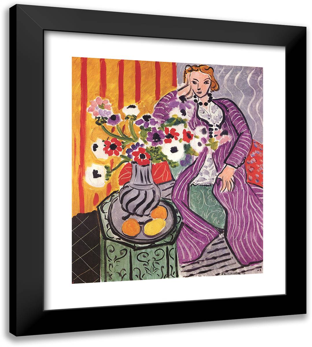 Purple Robe and Anemones 20x22 Black Modern Wood Framed Art Print Poster by Matisse, Henri