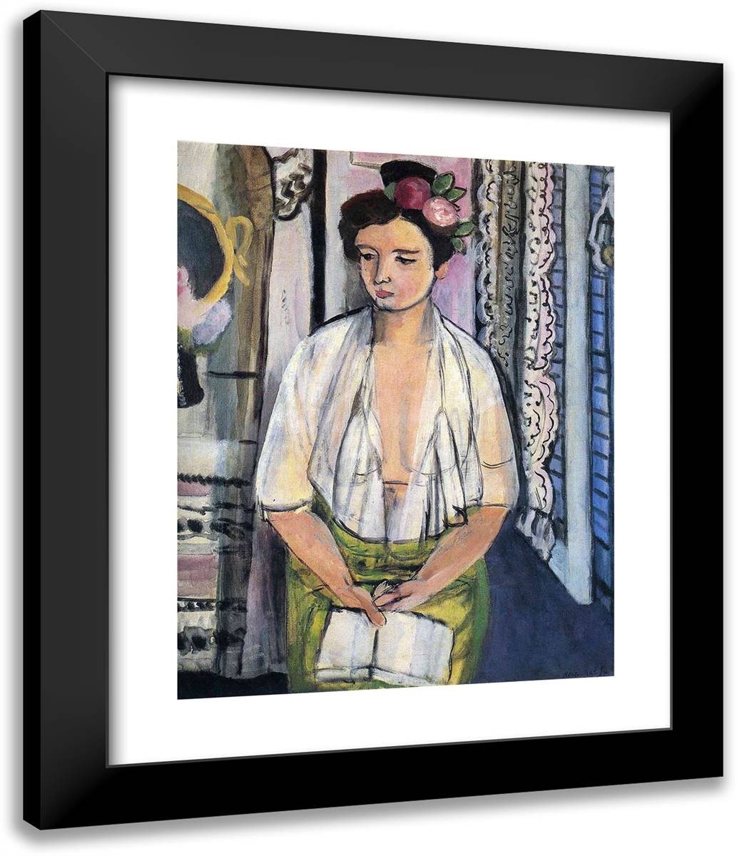 Reader on a Black Background 20x24 Black Modern Wood Framed Art Print Poster by Matisse, Henri