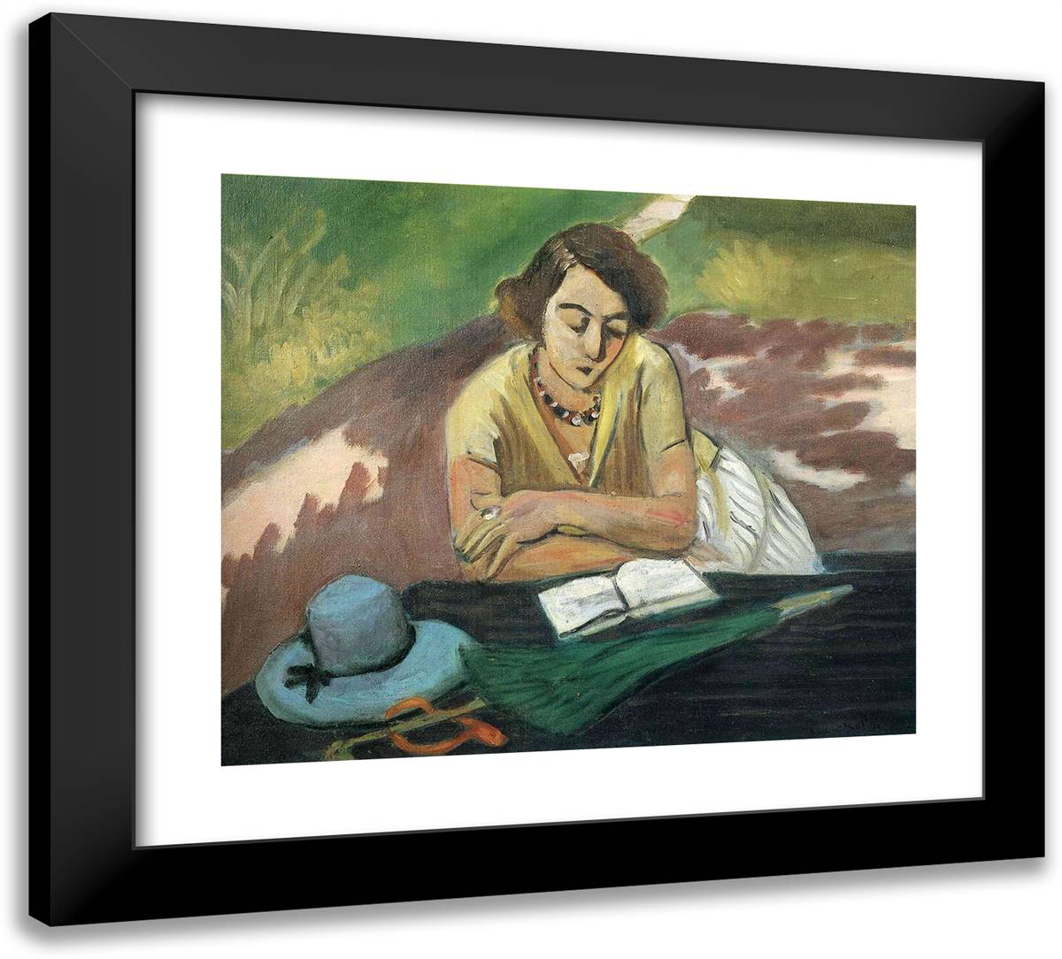 Reading Woman with Parasol 22x20 Black Modern Wood Framed Art Print Poster by Matisse, Henri
