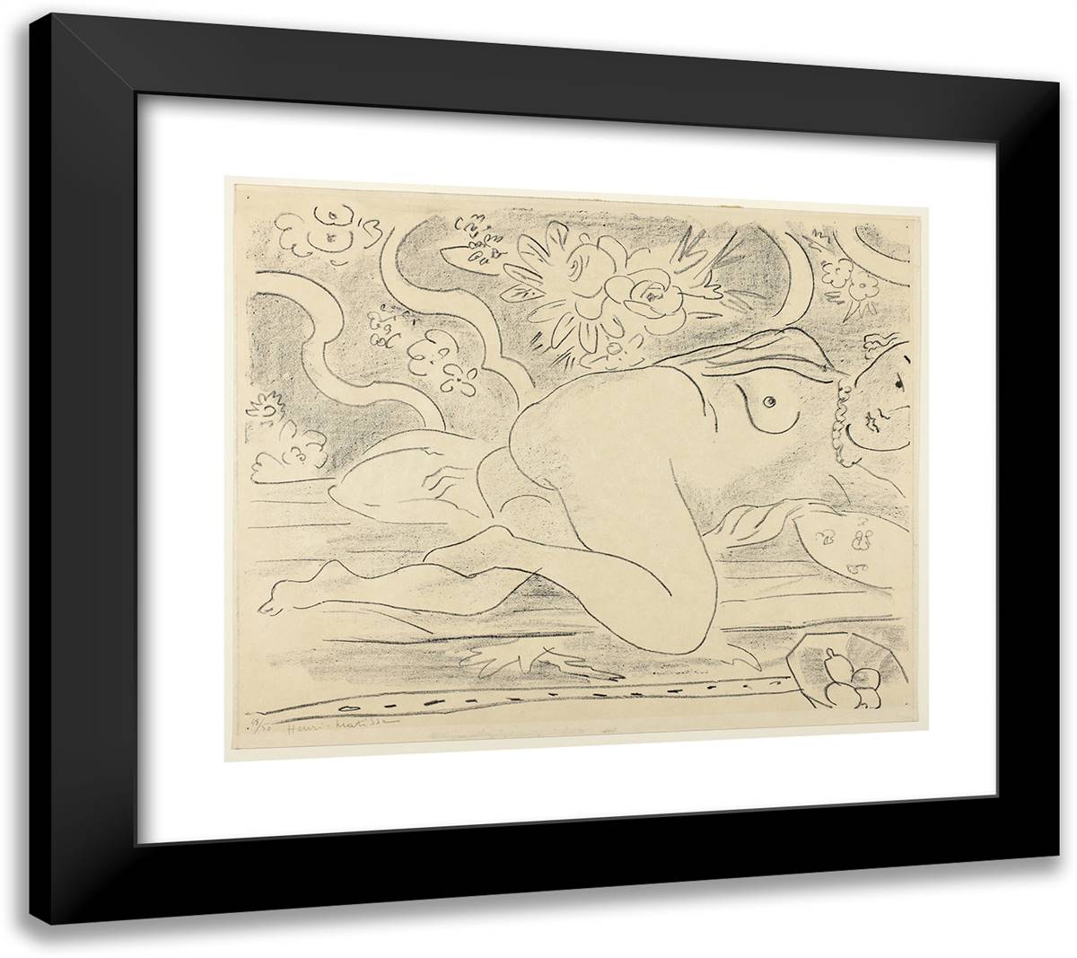 Reclining Nude with Bowl of Fruit 22x20 Black Modern Wood Framed Art Print Poster by Matisse, Henri